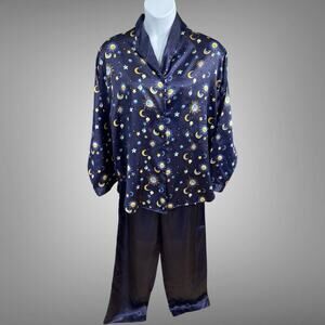 Vintage Y2K Dream Modes Celestial Sun Moon Stars Pajama Set Womens Size XL Satin